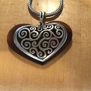 Rare Brighton tortoise enamel and silver tone heart 22” necklace